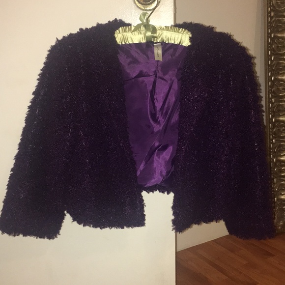 Faux lambs wool bolero jacket, deep purple, size S - Picture 2 of 4